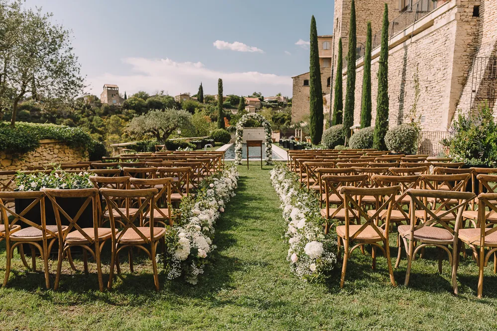 Provence Gordes wedding venue ceremony arch set up